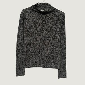 New View Womens Grey Leopard Print Mock Neck Long Sleeve Top Size L neutral chic